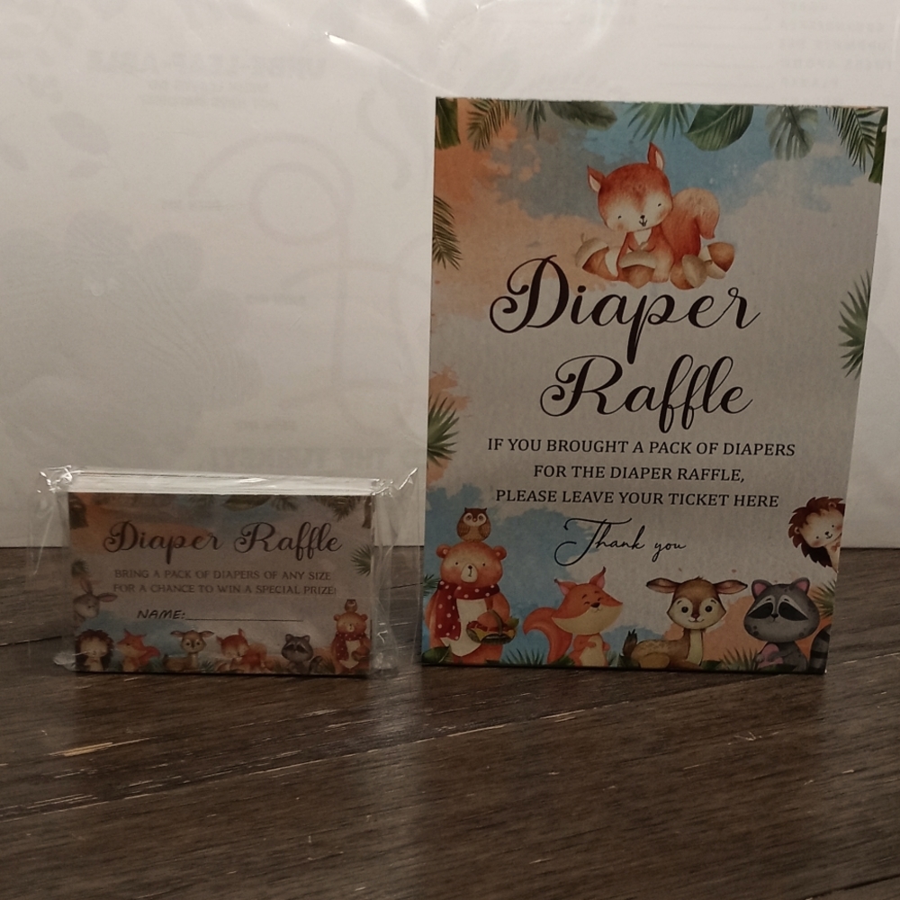Woodland Forest Animals Diaper Raffle Tickets with 2D sign